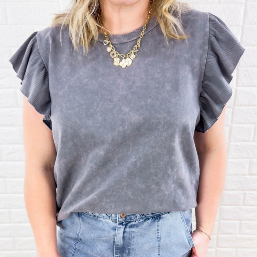 Gray Ruffle Sleeve Top - Picture 3 of 3